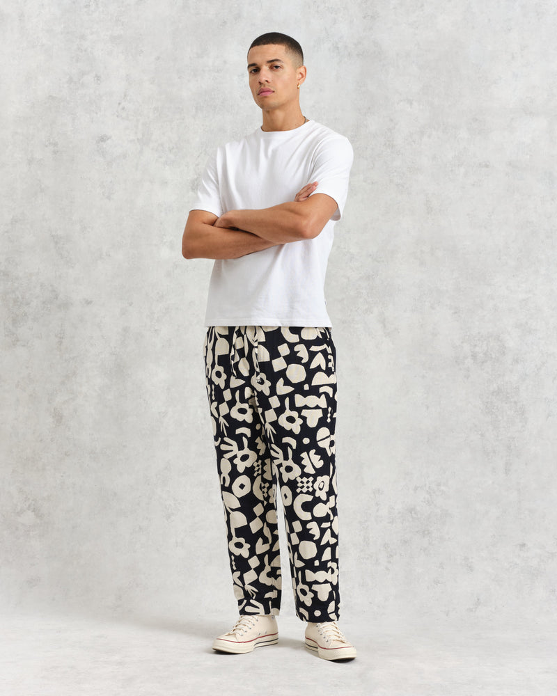 wax london men's Kurt - Navy And Ecru Spin Jacquard Trousers