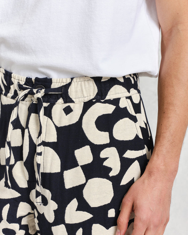 wax london men's Kurt - Navy And Ecru Spin Jacquard Trousers