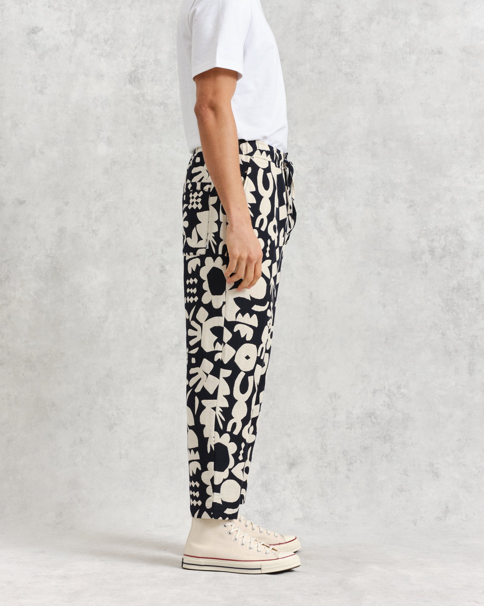 Men's Navy And Ecru Spin Jacquard Trousers | Wax London