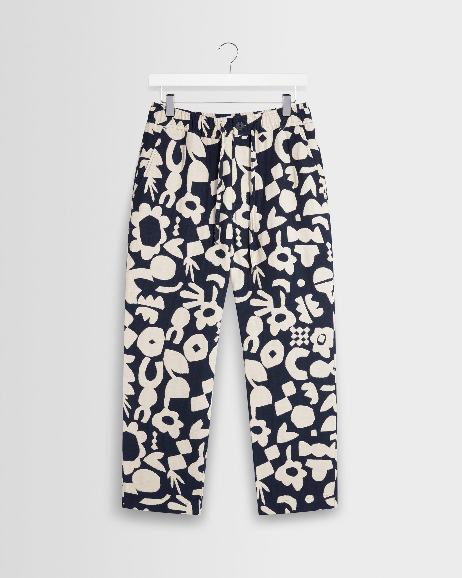 Men's Navy And Ecru Spin Jacquard Trousers | Wax London