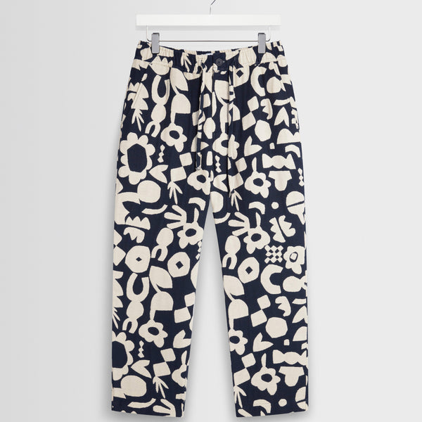 Men's Navy And Ecru Spin Jacquard Trousers | Wax London