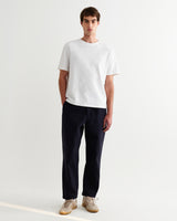 wax london men's Kurt - Navy Crinkle Cotton-Linen Relaxed Fit Trousers