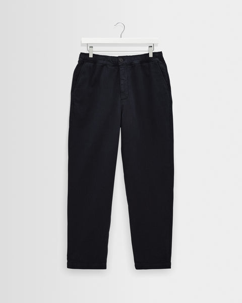 Kurt - Navy Crinkle Cotton-Linen Relaxed Fit Trousers