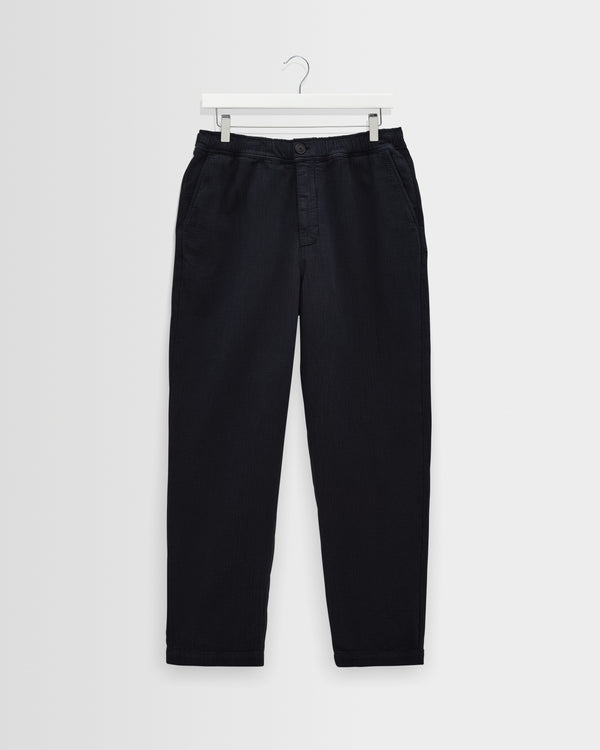 Men's Navy Crinkle Cotton-Linen Trousers | Wax London