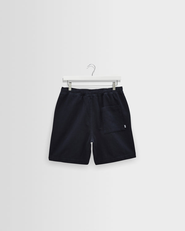 wax london men's Kurt - Navy Crinkle Cotton-Linen Shorts