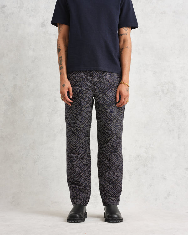 wax london Kurt - Navy Diamond Stitch Jacquard Trousers