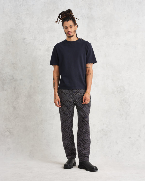 wax london Kurt - Navy Diamond Stitch Jacquard Trousers