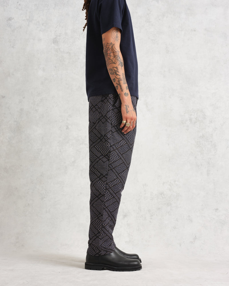 wax london Kurt - Navy Diamond Stitch Jacquard Trousers