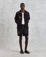 wax london men's Kurt - Navy Doodle Embroidered Shorts