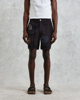 wax london men's Kurt - Navy Doodle Embroidered Shorts
