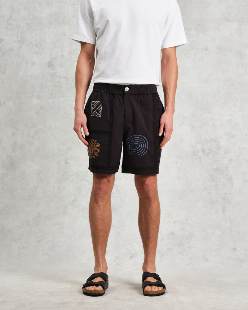 wax london Kurt - Navy Doodle Embroidered Shorts