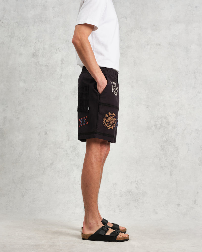 wax london Kurt - Navy Doodle Embroidered Shorts