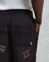 wax london men's Kurt - Navy Doodle Embroidered Shorts