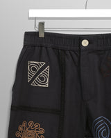 wax london men's Kurt - Navy Doodle Embroidered Shorts