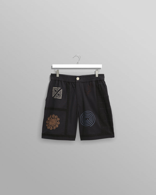 wax london Kurt - Navy Doodle Embroidered Shorts