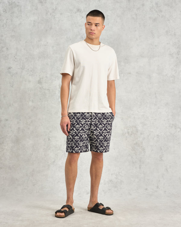 wax london men's Kurt - Navy Flower Stamp Jacquard Shorts