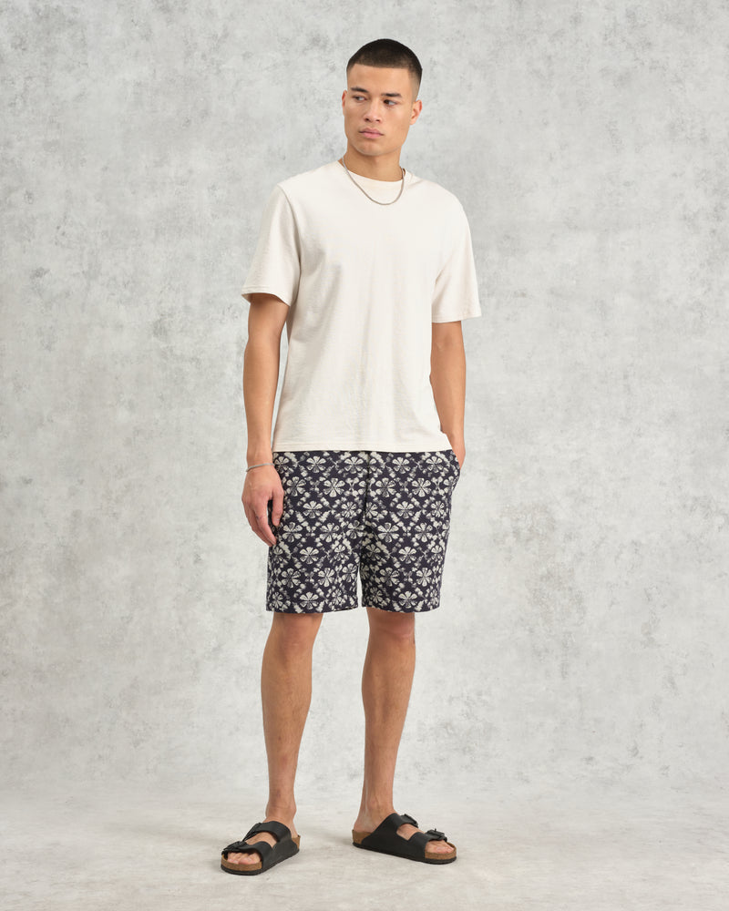 wax london Kurt - Navy Flower Stamp Jacquard Shorts