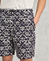 wax london Kurt - Navy Flower Stamp Jacquard Shorts