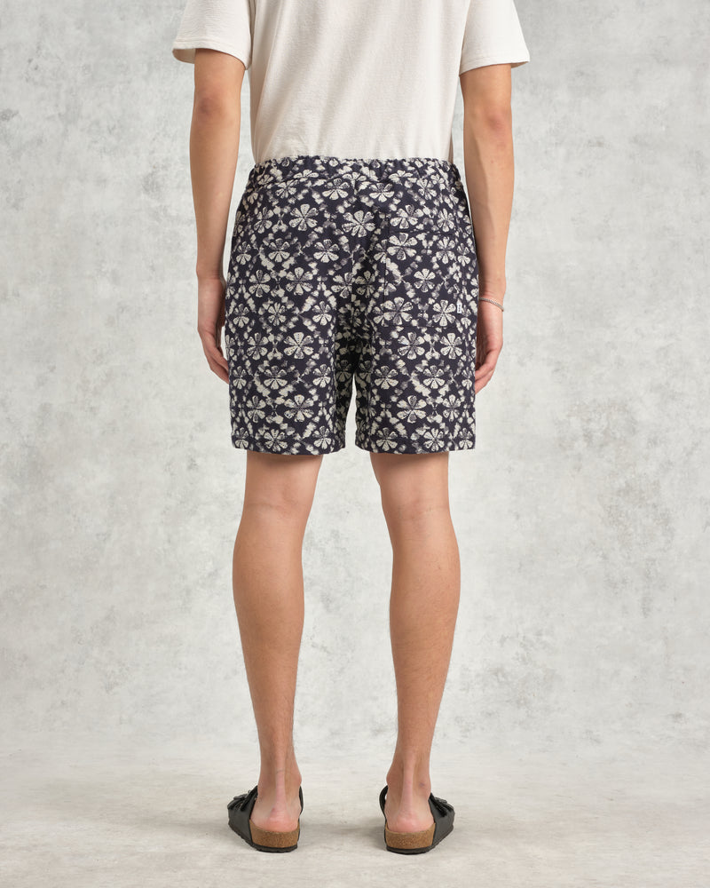 wax london Kurt - Navy Flower Stamp Jacquard Shorts