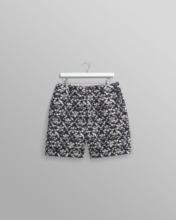wax london men's Kurt - Navy Flower Stamp Jacquard Shorts