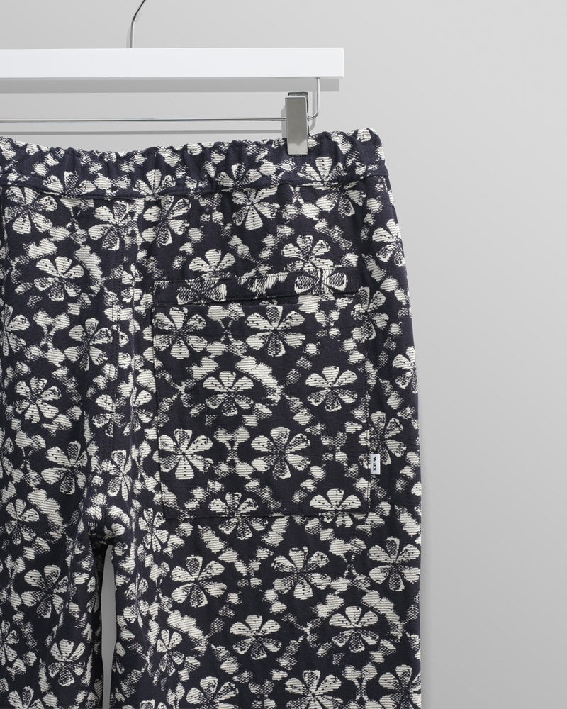 wax london Kurt - Navy Flower Stamp Jacquard Trousers