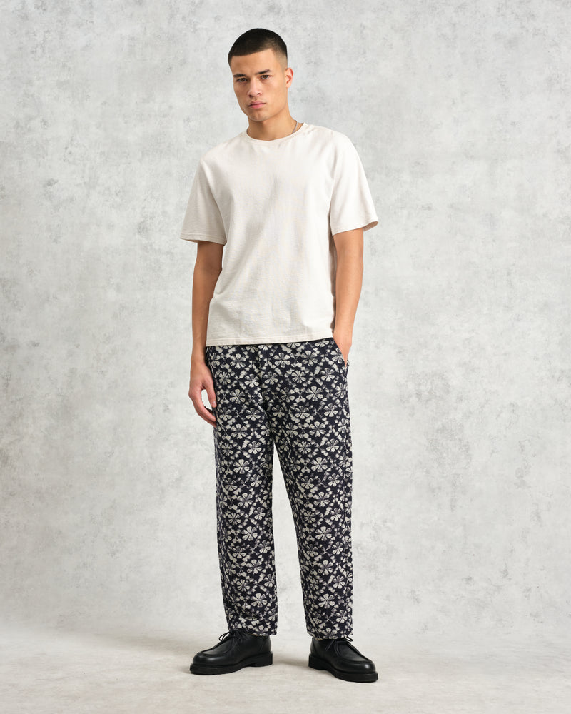 wax london Kurt - Navy Flower Stamp Jacquard Trousers