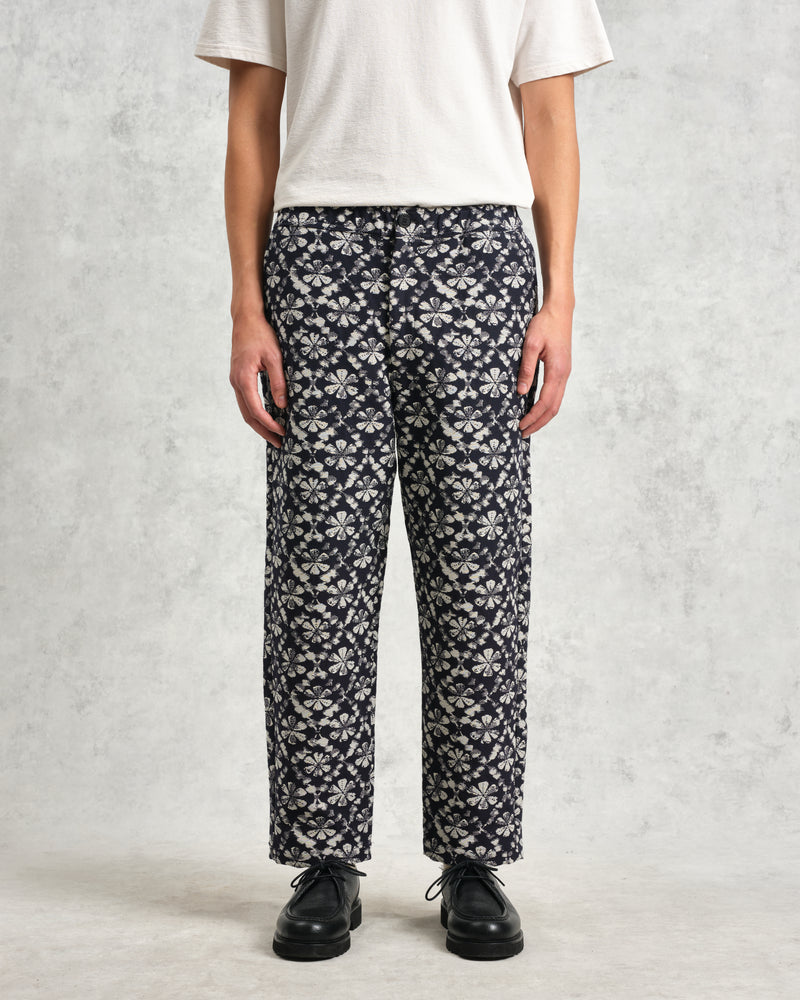 wax london Kurt - Navy Flower Stamp Jacquard Trousers