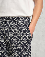 wax london Kurt - Navy Flower Stamp Jacquard Trousers