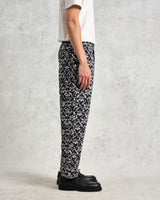 wax london Kurt - Navy Flower Stamp Jacquard Trousers