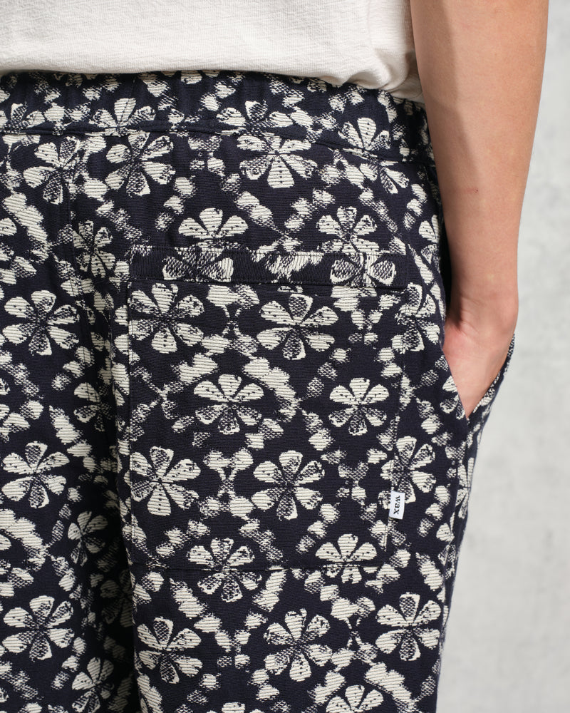 wax london Kurt - Navy Flower Stamp Jacquard Trousers