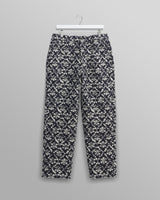 wax london Kurt - Navy Flower Stamp Jacquard Trousers