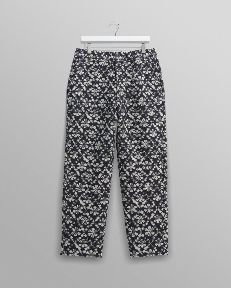 wax london Kurt - Navy Flower Stamp Jacquard Trousers