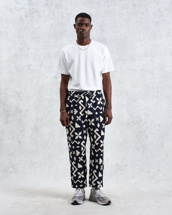 wax london Kurt - Navy Geometric Jacquard Trousers