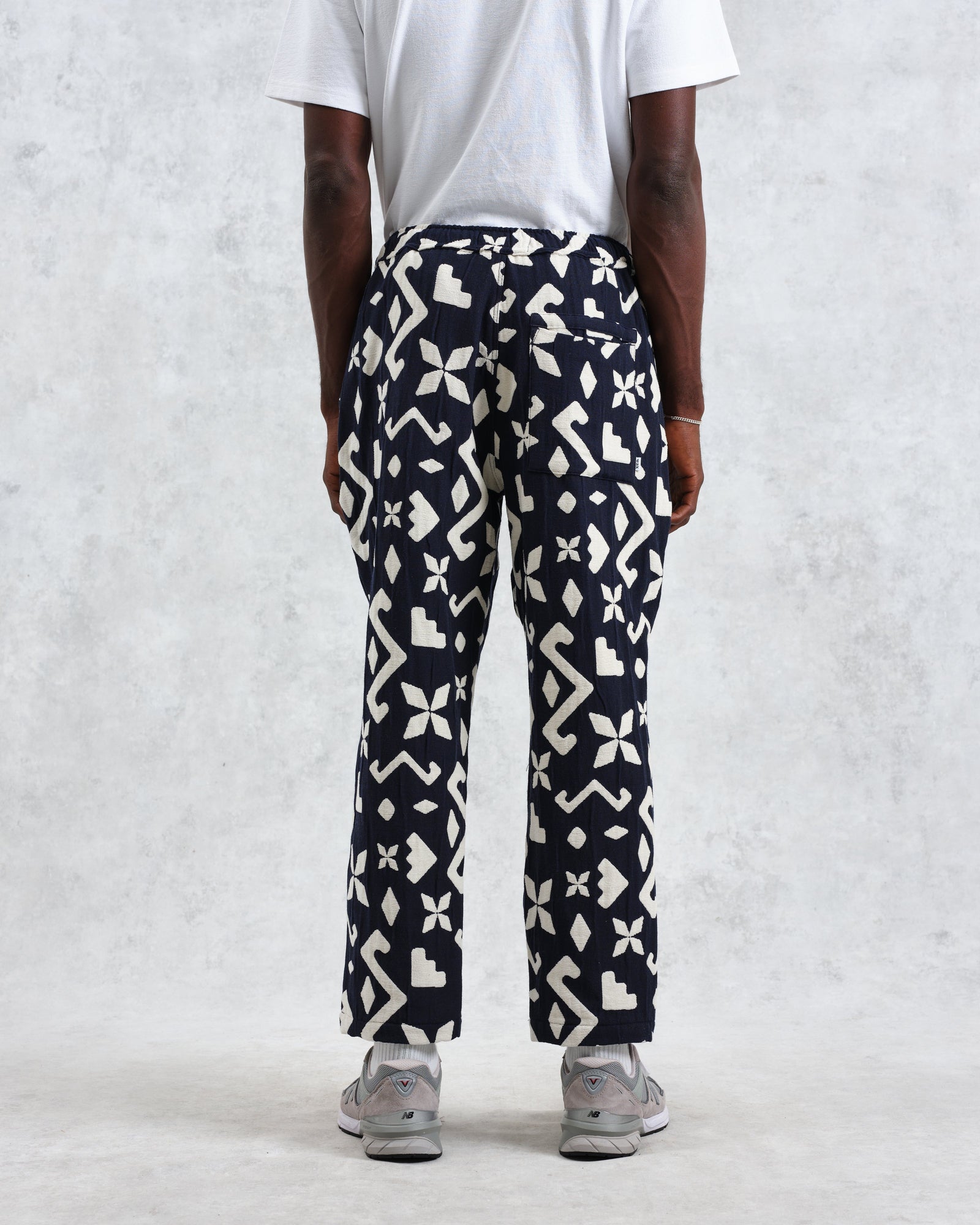 Kurt - Navy Geometric Jacquard Trousers | Wax London
