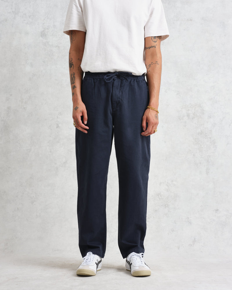 wax london Kurt - Navy Longer Leg Organic Cotton Trousers