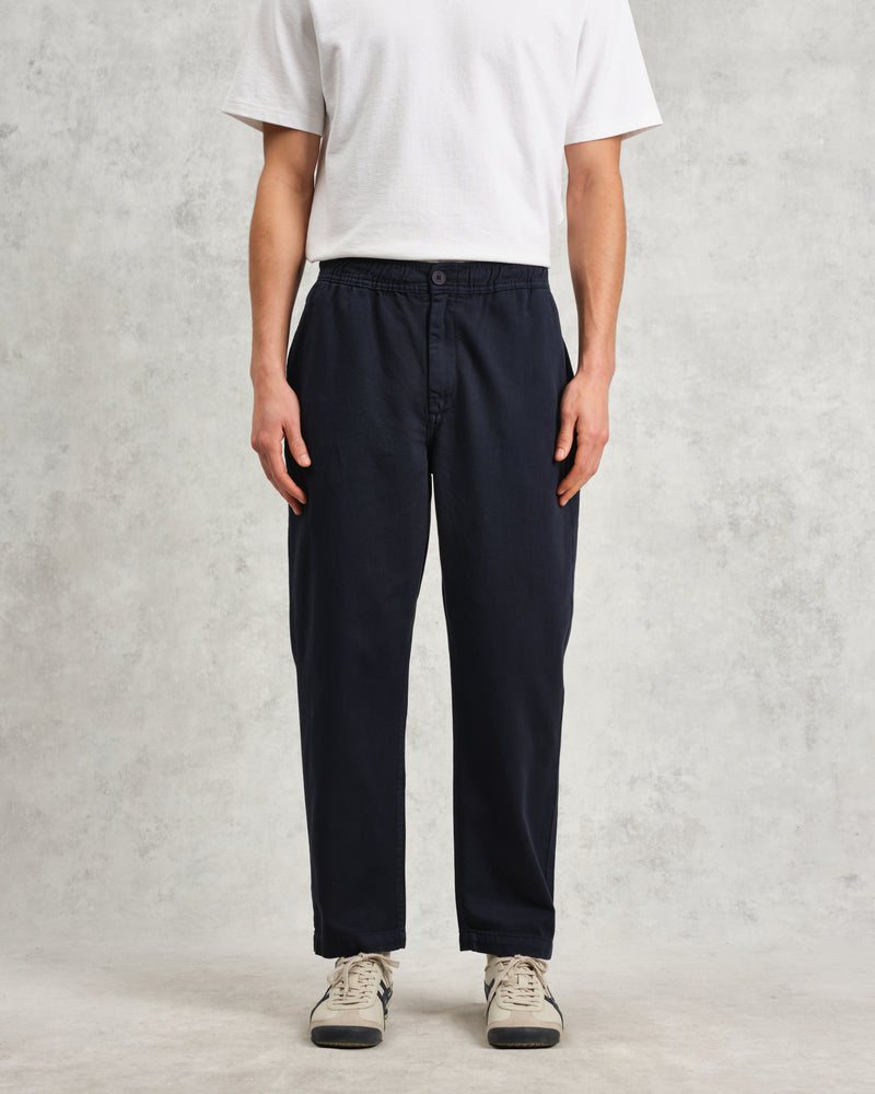 wax london Kurt - Navy Longer Leg Organic Cotton Trousers