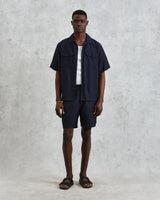 wax london Kurt - Navy Two-Tone Linen Shorts