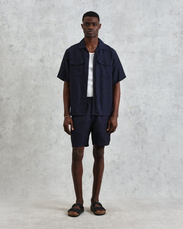 wax london Kurt - Navy Two-Tone Linen Shorts