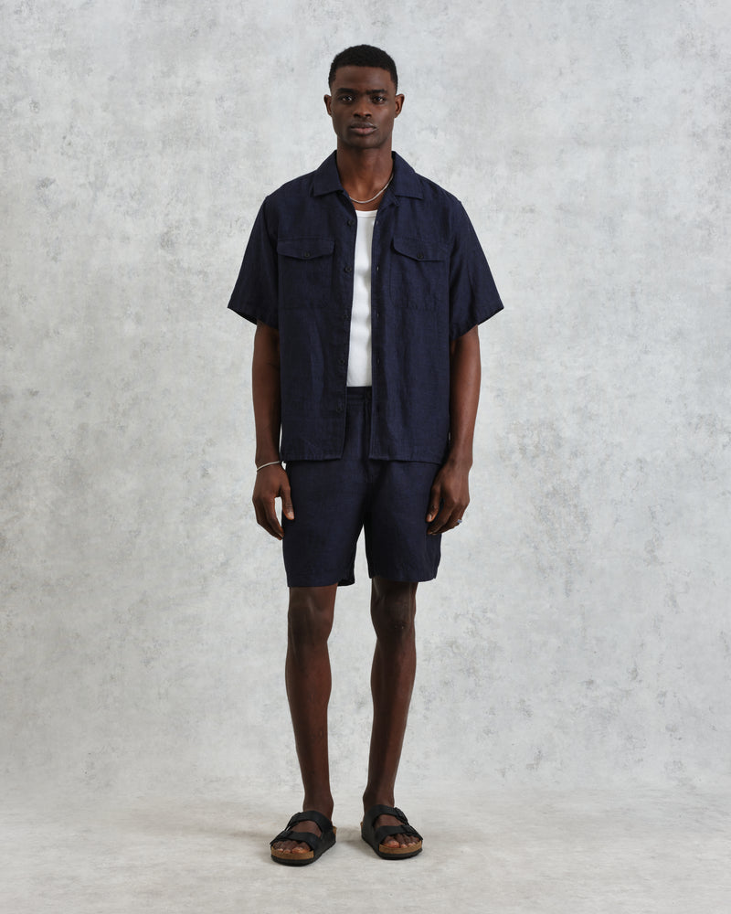 wax london Kurt - Navy Two-Tone Linen Shorts