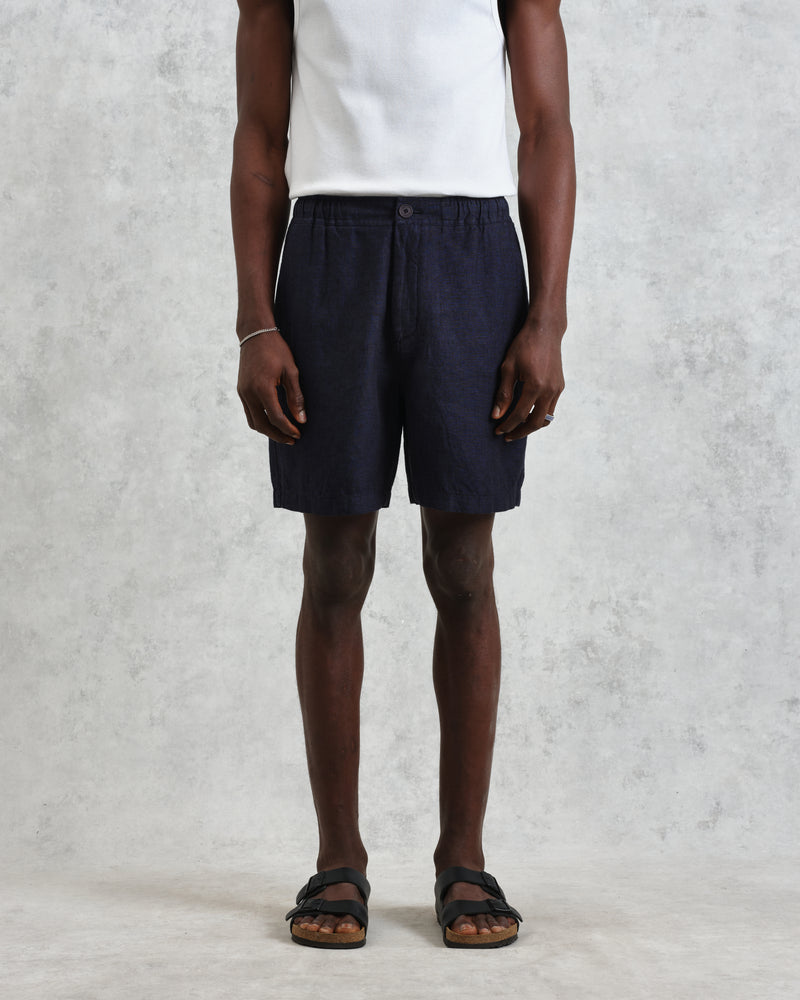 wax london Kurt - Navy Two-Tone Linen Shorts