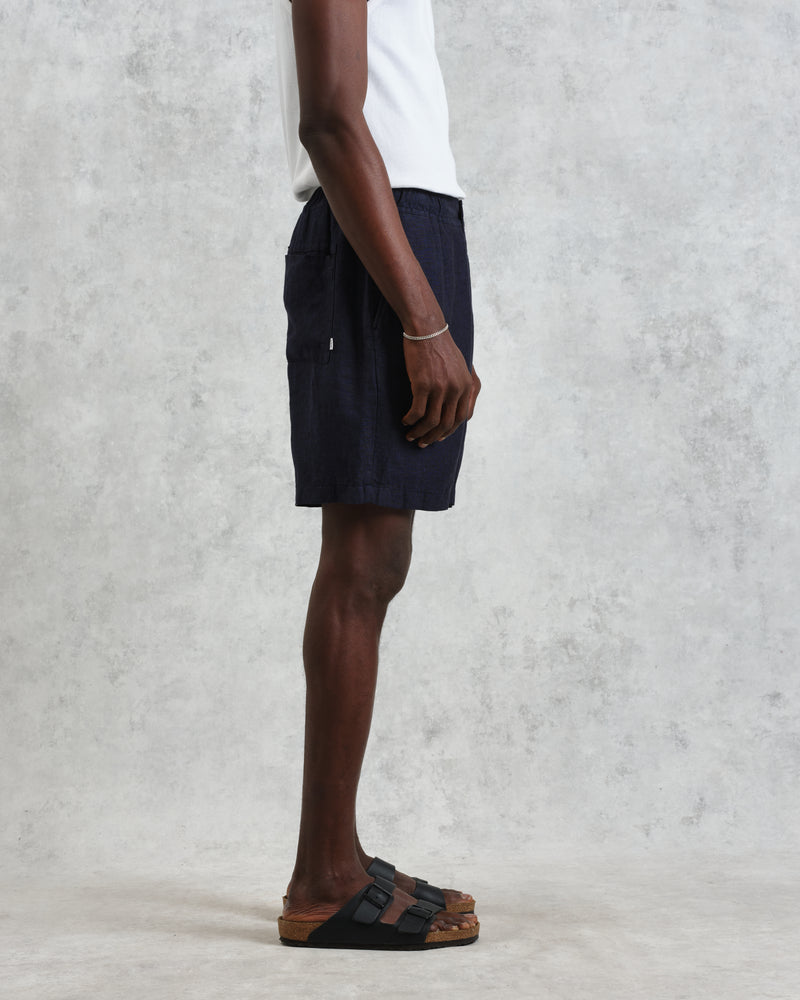 wax london Kurt - Navy Two-Tone Linen Shorts