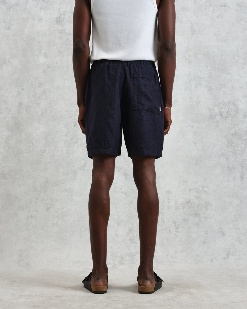 wax london Kurt - Navy Two-Tone Linen Shorts