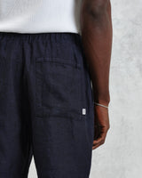 wax london Kurt - Navy Two-Tone Linen Shorts