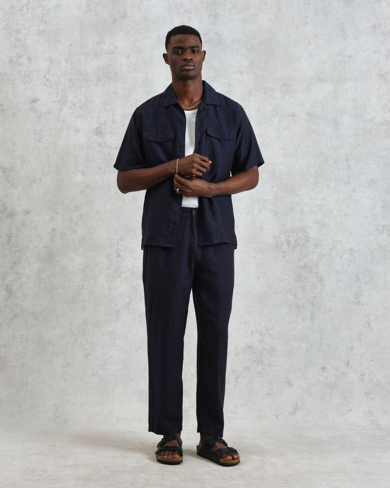 wax london Kurt - Navy Two-Tone Linen Trousers