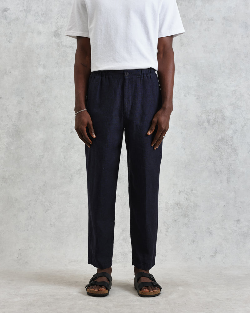 wax london Kurt - Navy Two-Tone Linen Trousers