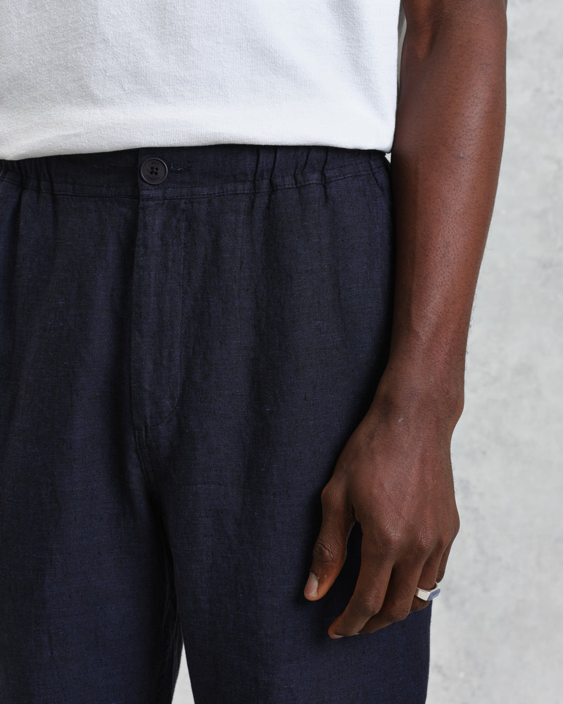 wax london Kurt - Navy Two-Tone Linen Trousers