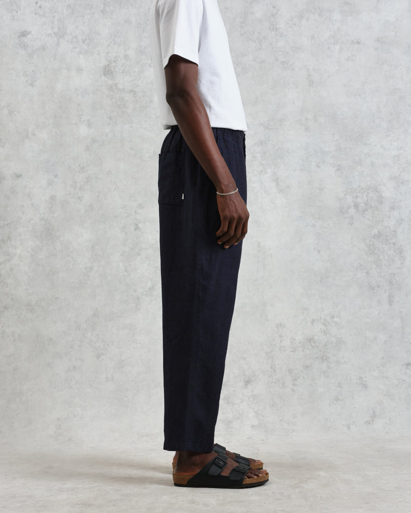 wax london Kurt - Navy Two-Tone Linen Trousers