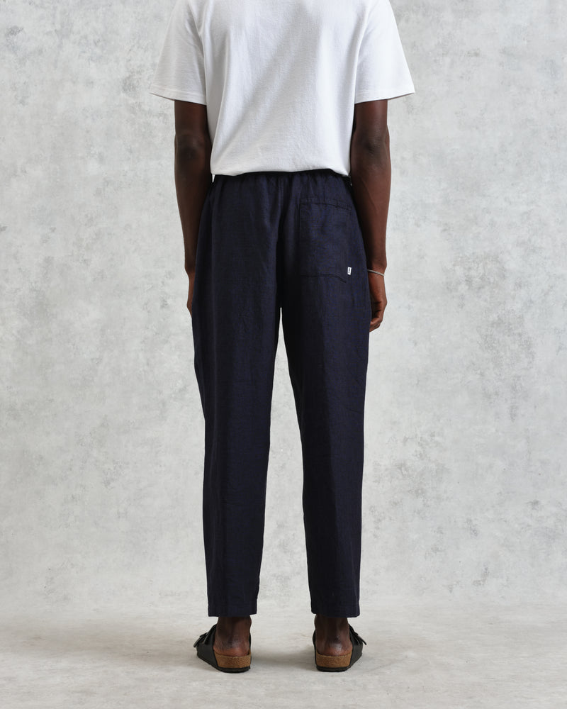 wax london Kurt - Navy Two-Tone Linen Trousers