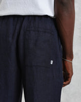 wax london Kurt - Navy Two-Tone Linen Trousers