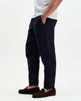 Kurt - Navy Washed Linen Relaxed Fit Trousers